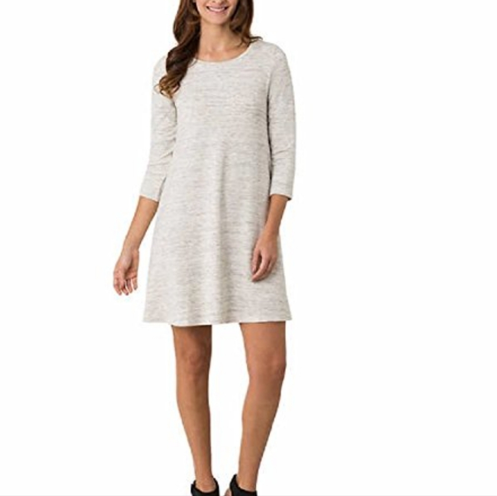 Hilary Radley French Terry Swing Dress, XXL, 2X, 3/4 Sleeve, Oatmeal, Space Dye